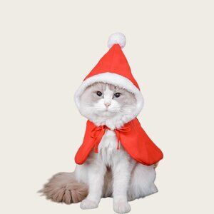 Cat/Puppy Red Cloak with Santa Hat Costume Christmas Outfit